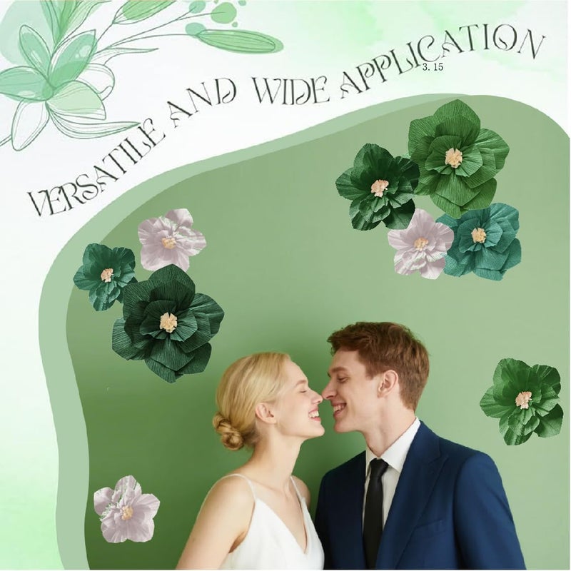 Linnoptimix Green Birthday Party Decorations Paper Flowers Artificial Crepe Tissue Wall Décor Wedding Birthday Bridal Baby Shower Classroom Nursery Room Backdrop Centerpieces (Green (9PCS)) - Image 2